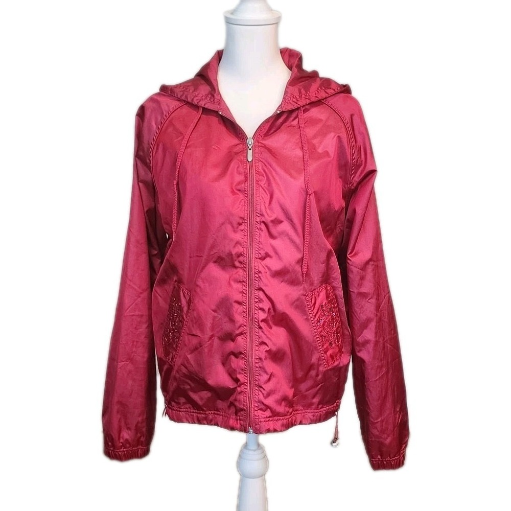 Vintage Oleg Cassini Sport Windbreaker Womens Large Maroon Burgundy‎ Embellished